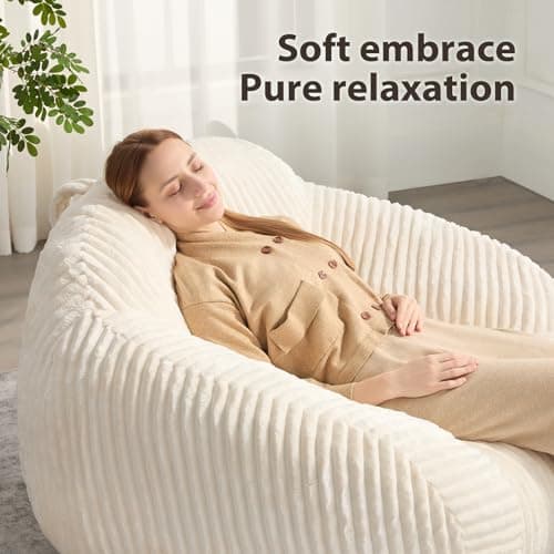HUGHEAVEN Giant Bean Bag Chair for Adults & Kids, Comfy Big Bean Bag Couch with Armrests, Cozy Large Reading Chair with Back Support, Oversized Sofa for Bedroom, Living Room or Lounge, Beige - Thumbnail 3