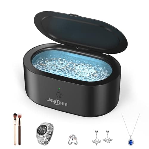 JeaTone Ultrasonic Jewelry Cleaner, 46KHz Professional Ultrasonic Cleaning Machine for Rings, Eyeglasses, Retainers, Dentures & Watches, 20oz Stainless Steel Sonic Cleaner Pod (Black)