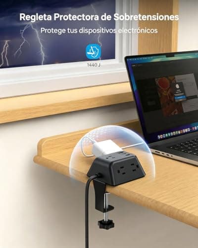 Desk Clamp Power Strip, Surge Protector with 5 AC Outlets and 3 USB Ports, Desk Mount Charging Station, Fit 1.97in Tabletop Edge Thick, Extension Cord 10FT for Home Office Gaming Accessories, Black - Thumbnail 6