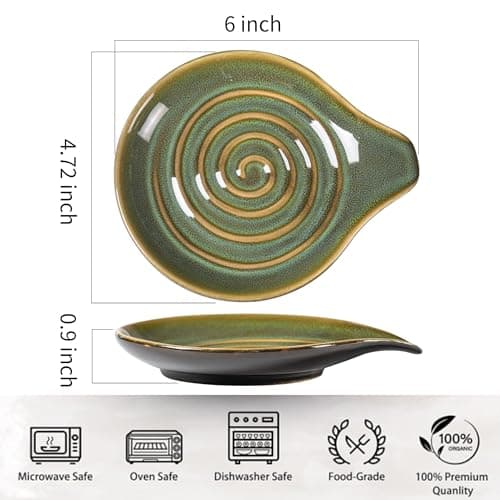Large Spoon Rest for Stove Top, 6" Ceramic Spoon Holder for Kitchen Countertop, Coffee Spoon Rest, Cooking Spatula Holder for Spoons, Ladles or Tongs, Gift Green（No spoon included） - Thumbnail 2