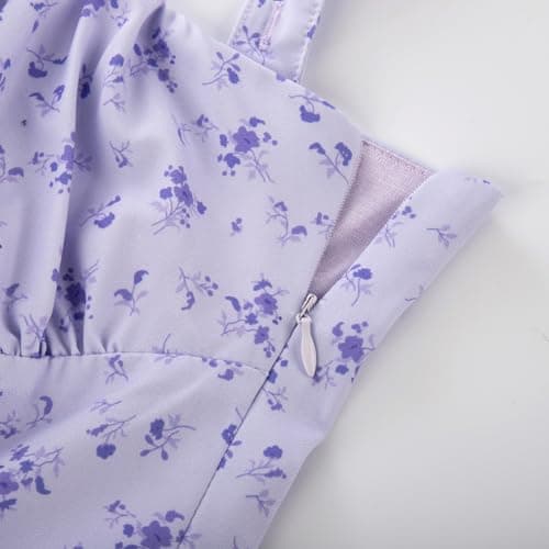 Belle Poque Purple Floral Dress for Women 2026 Summer Sleeveless Flowy Midi Sundress Vintage Cocktail Party Dress Medium - Thumbnail 4