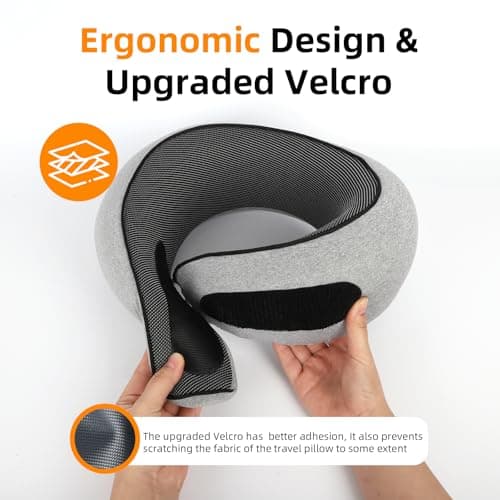 Travel Neck Pillows for Airplanes, Premium 100% Memory Foam Neck Pillow with Alternative Skin-Friendly Silk Cover - Upgrade Liner Enables Easy Pillowcase Cleaning, Travel Pillow Fits Plane, Car, Train - Thumbnail 5