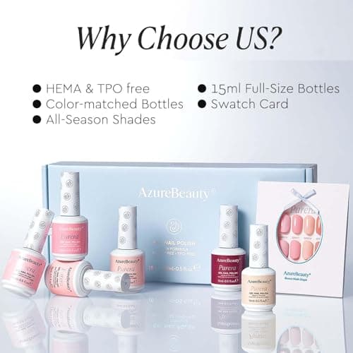 AZUREBEAUTY 6 Colors 15ml HEMA Free Gel Nail Polish Set, Same Color Bottles, Soak Off UV LED Gel Polish Kit Nail Art for DIY at Home Manicure Salon Gifts, Nude Pink Beige Burgundy Red - Thumbnail 2
