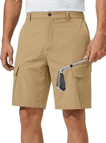 Runcati Mens 9" Golf Shorts Quick Dry Stretch Lightweight Elastic Waist Work Hiking Summer Dress Shorts with 4 Pockets Brown