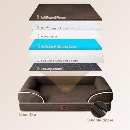 EHEYCIGA Orthopedic Dog Beds for Large Dogs, Waterproof Memory Foam Large Dog Bed with Sides, Non-Slip Bottom and Egg-Crate Foam Pet Couch Bed with Washable Removable Cover, Brown - Thumbnail 5