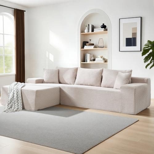 105" Cloud Modular Sectional Couch with L-Shape Chaise, Upholstered Corduroy Couches for Living Room, No Assembly Required Deep Seat Boneless Sofa (Beige, Left Facing Chaise) - Image 1