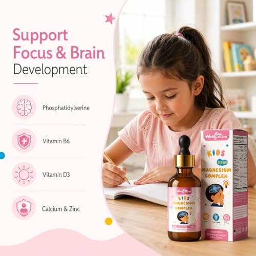 Magnesium Drops for Kids, Liquid Magnesium Glycinate Complex with Citrate & Taurate, Calm & Sleep Support, Brain & Focus Support, Sugar Free Strawberry Flavor, Easy to Take, 2 Fl Oz - Thumbnail 4
