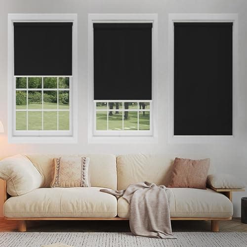 Changshade Cordless Roller Shades Blackout Blinds for Indoor Windows,Pull Down Darkening Roller Shade with UV Protection and Thermal Window Shades for Home and Office(38" W x 72" H,Black) - Thumbnail 2