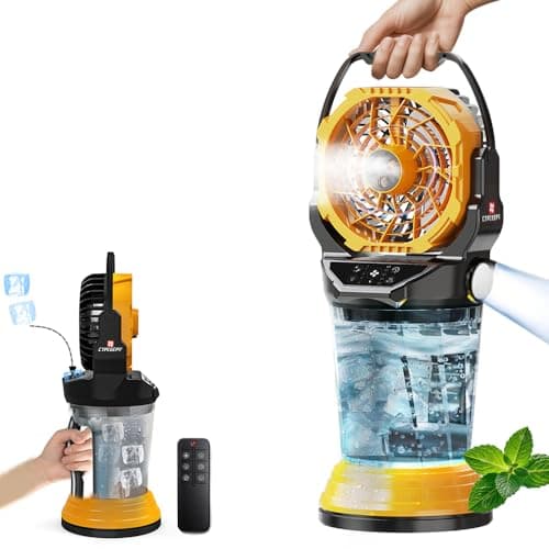 2026 New Portable Misting Fan with 30000mAh Rechargeable Battery, 120° Auto Oscillating Battery Powered Fan, 4 Speeds Spray Fan with LED Battery Indicator for Camping, Patio, Outdoor, Travel (yellow) - Image 1