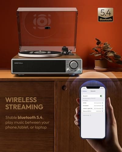 ONE-Q All-in-one Vinyl Record Player with Bluetooth 5.4, HiFi Turntable Built-in Speakers, Phono Preamp, AT-3600L Cartridge, 33/45 RPM, Auto Off - Thumbnail 4