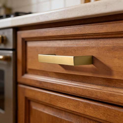 Synkylux 10 Pack Brushed Brass Cabinet Pulls 5-inch(128mm) Hole Center Kitchen Cabient Hardware Gold Cabinet Handles Drawer Pulls,Cabinet Pulls,Cupboards, Dressers and Square Solid Metal Hardware - Thumbnail 3