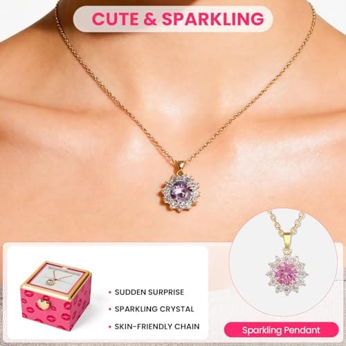 mountova Valentines Day Gifts for Her Birthday, Funny Flip Rose Box with Sunflower Necklace Jewelry, Anniversary Wedding Gift for Girlfriend Wife, Lips Print Flower Gift Box for Mom Daughter - Thumbnail 4