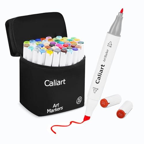 Caliart 52 Colors Alcohol Markers Dual Tip, Fine & Chisel Permanent Drawing Pens with Case, Based Art Markers for Adult Coloring Books No Bleeding, Artist Sketch Illustration Lettering Craft Supplies - Image 1
