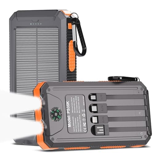 Solar Power Bank 20000mAh, 4 Built-in Cables, Portable Phone Charger