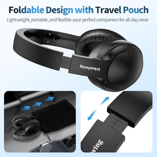 URBAN SWING W4 Wired Headphones with USB C Adapter, Over Ear Headset with Mic, 3.5mm AUX Plus Type-C Plug, 4.9ft Extra Long Cord for iPhone 17/16/15, Samsung, iPad, PS5, School & Travel, Foldable - Thumbnail 4