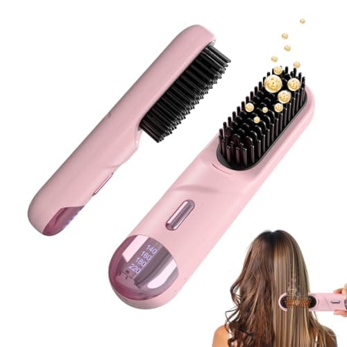 Go Brush Pro for Short Hair 2026 Hair Straightener Brush 300M Negative Ions,Portable Cordless Straightening Comb for Women,Fast Heating 4 Temps for Frizz-Free Smooth Hair Travel Gift Light Pink - Image 1