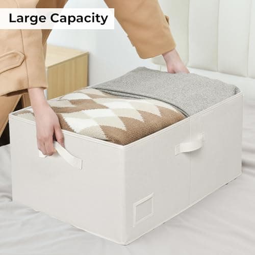 GRANNY SAYS Fabric Storage Bins with Lids, Decorative Storage Boxes, Closet Basket for Shelves, Extra Large Storage Bins for Clothes, Toy Storage Chest, Ivory, 2-Pack - Thumbnail 2