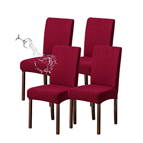 Genina Waterproof Chair Covers for Dining Room Set of 4 Kitchen Chair Covers Parson Dining Chair Slipcover,Wine Red - Image 1
