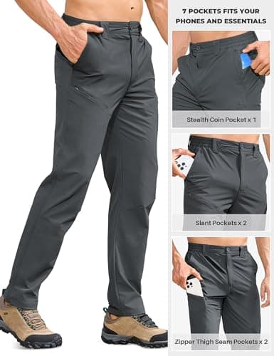 MOURCE Men's Hiking Pants Lightweight - 32 Inseam Cargo Pants for Men with Pockets, Grey 32L - Thumbnail 2