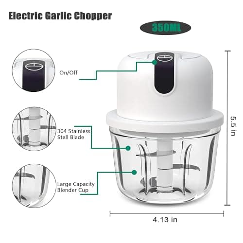 White 3 CUP Electric mini garlic crusher, USB rechargeable portable electric food crusher, wireless small kitchen processor for crushing garlic, ginger, chili, minced meat, onions, etc.(350+250+100ml) - Thumbnail 4