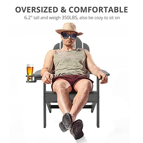LUE BONA HDPS Adirondack Chairs Set of 2, Long-Lasting All-Season Outdoor Patio Chairs, Hidden Cup Holder, 350 LBS, Dark Gray - Thumbnail 4