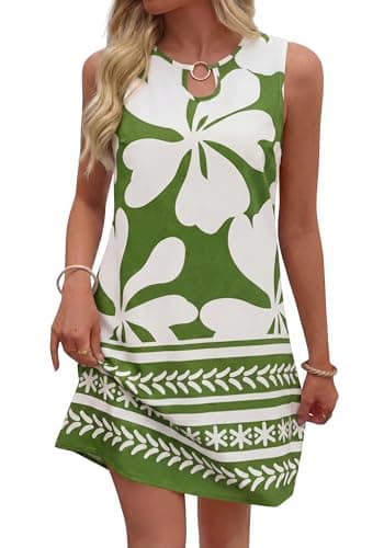 BTFBM Casual Summer Dresses for Women 2026 Spring Sleeveless Boho Floral Tank Mini Sun Dress Beach Vacation Sundresses(Floral White Green, Medium) - Image 1