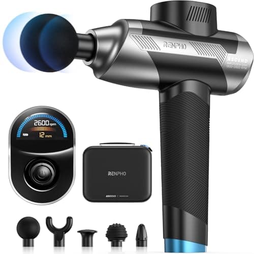 RENPHO Ascend Professional Massage Gun, Fathers Day Dad Gifts, FSA Eligible HSA, Adjustable 6-12mm Amplitude for Customized Intensity, Deep Tissue Percussion Massager with 5 Speeds, 5 Attachments - Image 1