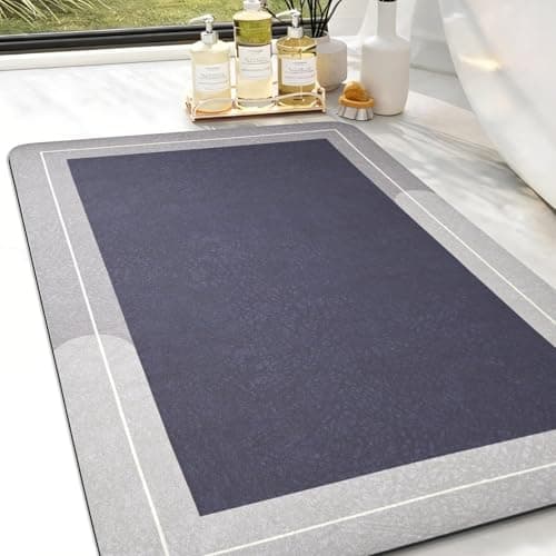 Large Bath Mat Rug, Rubber Non Slip Bath Mat Super Absorbent Quick Dry Bathroom Floor Mat Thin Bathroom Rugs Fit Under Door-Shower Rug for in Front of Bathtub Shower, Grey, Easy to clean, 23.6"x35.4" - Image 1