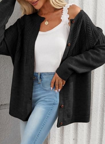 Dokotoo Black Cardigan Sweaters for Women Lightweight 2026 Fall Outfits Fashion Women's Open Front Long Sleeve Crewneck Crochet Knit Fashion Trendy Womens Cardigans Winter Sweaters - Thumbnail 5
