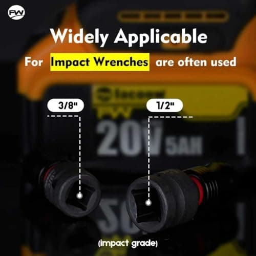 Facoow 6“ Impact Nut Drivers Set Magnetic, 18pcs Color Coded SAE & Metric Impact Nut Drivers, Extra Long Nut Drivers for Impact Drills, Impact Sockets Adapters (1/2" & 3/8") Impact Wrenches - Thumbnail 3