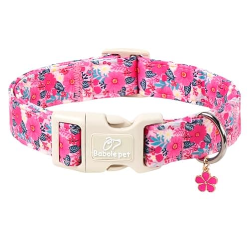 Babole Pet Summer Floral Dog Collar Girl Dog Collars for Giant Large Dogs - Lightweight Adjustable Hot Pink Boho Female Dogs Everyday Collar with Safety Buckel XL