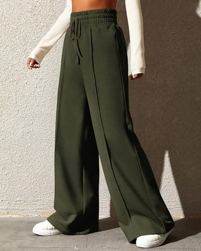 BTFBM Womens Wide Leg Sweatpants Casual Loose Solid Color Pants Comfy Lounge Joggers Baggy Sweatpants Pockets(Solid Grey Green,Small) - Thumbnail 5