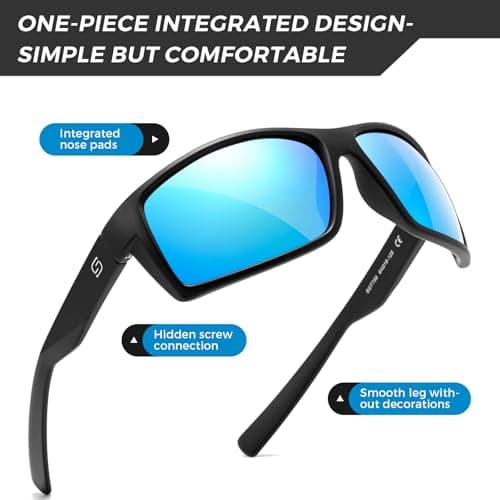 SUNGAIT Rectangle One-piece Sports Sunglasses for Men Blue Lightweight Wraparound Style for Fishing Running Driving (Sand black blue) - Thumbnail 4