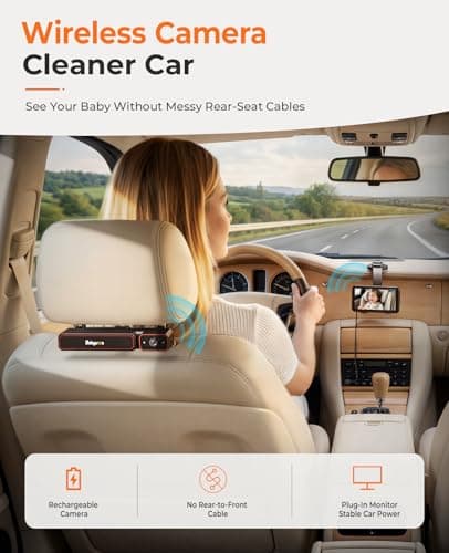 Wireless Baby Car Camera, Babyvue BV6 1080P HD Baby Car Monitor with Suction Cup Mount, 5.2" IPS Screen, Auto IR Night Vision, 3X Zoom, Easy Setup Car Seat Camera for Rear-Facing Baby Kids - Thumbnail 2
