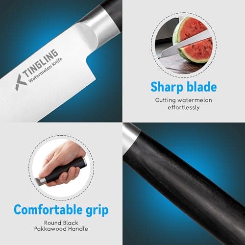 Tingling Watermelon Knife 9" Melon Slicer: Fruit Knives for Cantaloupe, Pineapple Made of High Carbon Steel with Gift Box - Fruit Cutting Knife with Pakkawood Handle - Thumbnail 4
