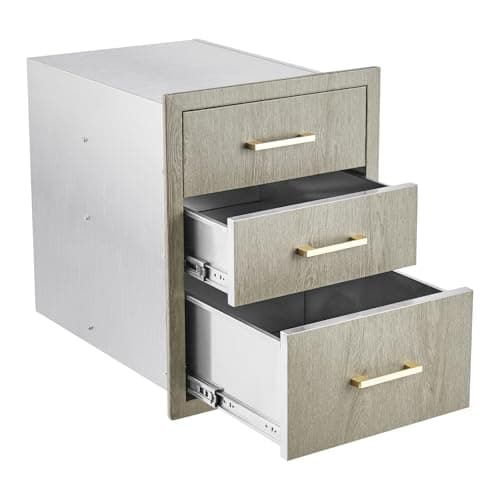 Garvee 18" W x 23" D x 23" H Stainless Steel Outdoor Kitchen Triple Drawers - Heavy Duty with Handles, Weather-Resistant Flush Mount for BBQ Island, Patio Grill & Outdoor Cooking Space
