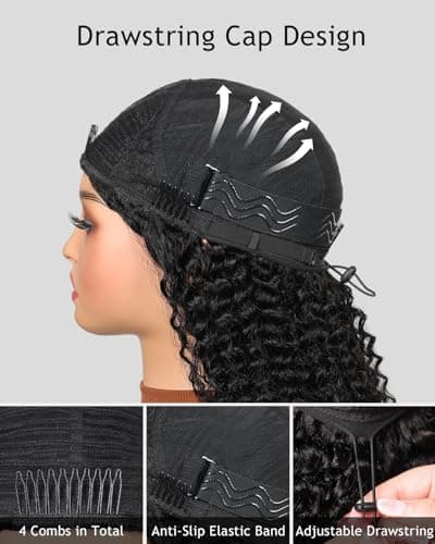 UNIKY Curly Half Wig Human Hair 24 Inch Glueless Wigs Human Hair Half Wig Curly Human Hair Wigs For Black Women 210% Density Invisible Hairline 3 In 1 Drawstring Seamless Clip Ins Flip Over Half Wigs - Thumbnail 3