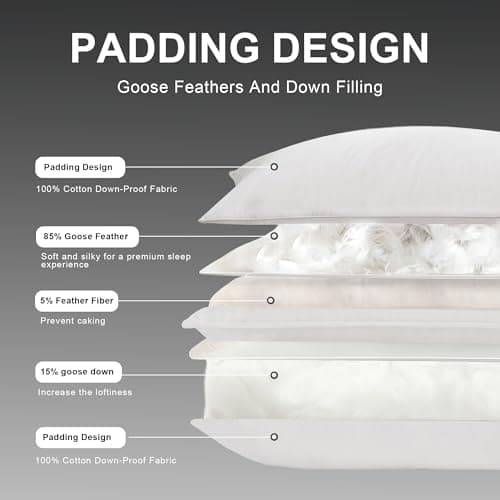 ALPSWAN Goose Down Pillow, Hotel Quality with Feather Fill, 750 Fill Power King Size - 2 Pack with Pillowcase for Master Bedroom, Support for Back, Side, Stomach Sleepers (King) - Thumbnail 2