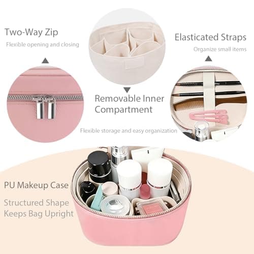 Eorakla Travel Toiletry Bag Set for Women, 3-Piece Makeup Organizer with TSA Approved Clear Bag & Brush Pouch, Waterproof Cosmetic Bags for Carry On (Pink) - Thumbnail 4