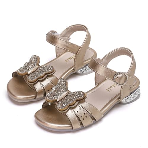 Mailaii Girls Dress Sandals Glitter Bow Open Toe Low Heel Shoes Party Wedding for Toddler Little Big Kid - Image 1