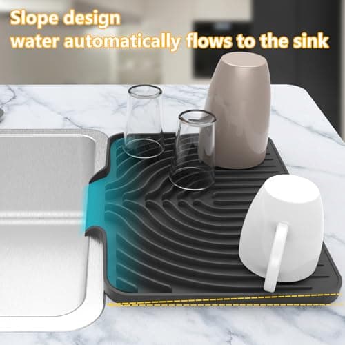 Silicone Drying Mat for Kitchen Counter , Dish Drying Rack Matt with Built in Drain, Small Dry Mats for Dishes Drying Pad for Kitchen Counter (14.6×11inch, black) - Thumbnail 4