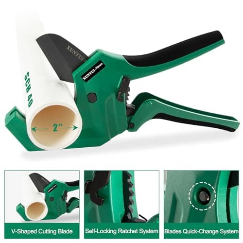 XUNTUI 75mm PVC Pipe Cutter, Ratchet Pipe Cutter, Dark Green - Thumbnail 4