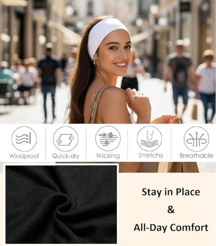 Huachi Headbands for Women Non Slip 16 Pack Elastic Sports Hair Bands for Women, Soft Cotton Cloth Headband for Workout Yoga Fashion Hair Accessories, Black White Gray Trendy Head Bands - Thumbnail 5