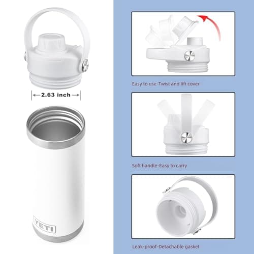 Lid for Yeti Rambler 26 36 64 oz, Cap with Flexible Handle, Replacement Chug Lids for Yeti Jr 12 18 Ounce Kids Sports Water Bottles, Water Bottle Accessories Top, White - Thumbnail 4
