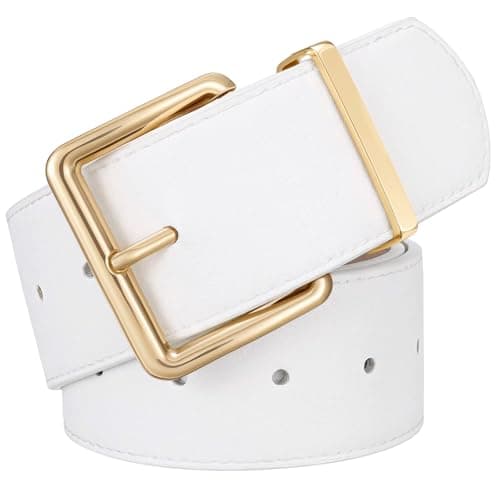 XZQTIVE Women Wide Chunky Belt for Dresses Fashion Thick Leather Belt with Gold Buckle, White(Fit Waist Size 38"-42") - Image 1