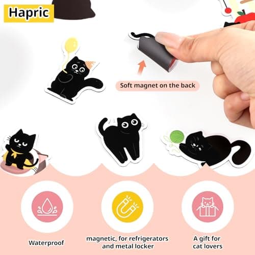 HAPRIC 30Pcs Black Cat Magnets Cute Fridge Magnets for Refrigerator Locker - Funny Kitchen Decor Accessories Gifts for Cat Lover Magnetic Stickers for Home, Office, Mailbox, Holiday - Thumbnail 2