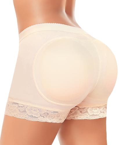 Padded Underwear for Women Butt Lifter Panties Booty Pads Butt Enhancer Lace Boyshorts Shapewear (#1 Beige-mid Waisted X-Small) - Image 1