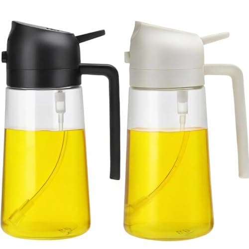 Aovdy Oil Sprayer for Cooking 16oz, 2 in 1 Olive Oil Dispenser and Oil Sprayer - 470ml Olive Bottle Spray and Pour - Glass Oil Dispenser for Kitchen Cooking Salad BBQ (2Pcs - White&Black) - Image 1