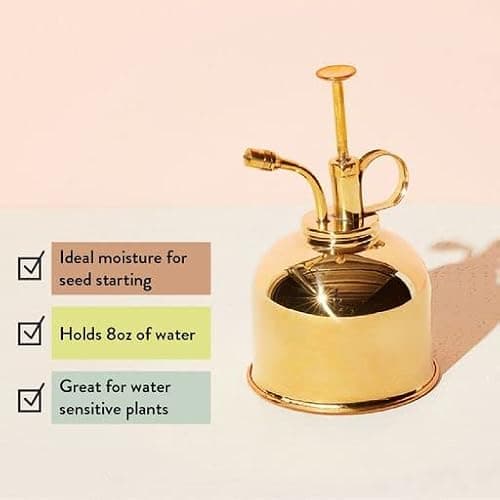 Modern Sprout Plant Mister, 8 oz Indoor Watering Can, Aesthetic Plant Sprayer & Water Mister Spray Bottle, Garden Watering Can for Seed Starting, Vintage-Inspired Gift for Father's Day - Brass - Thumbnail 5