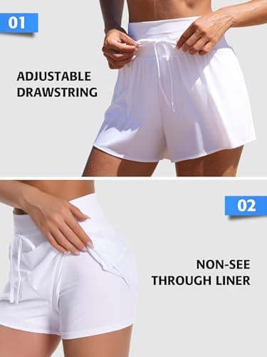 ATTRACO High Waisted Swim Shorts for Women Bathing Suit Bottoms Tummy Control Swimwear White S - Thumbnail 5